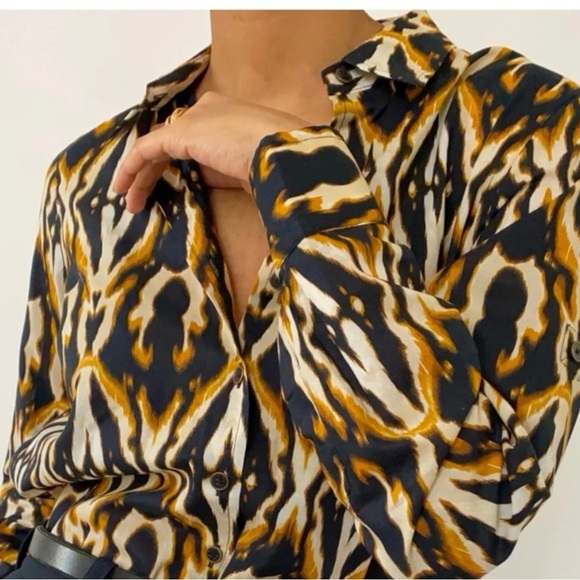 Vintage Animal Print Blouse Button Down Large grunge boho indie whimsy 90s - Picture 2 of 9